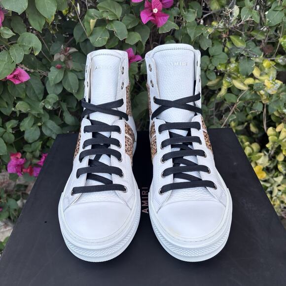 Amiri Sunset High Top Leather Sneakers Leopard Calfhair White Sz 40 main image 4